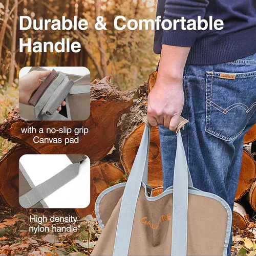 Miniatura 2 de Transportador de madera para leña con asas, bolsa honda plegable de lona de 16 onzas para leña, bolsa de transporte de troncos pesados de calidad