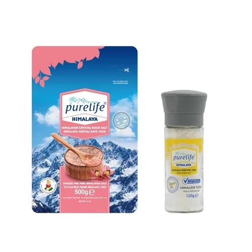 Purelife Sal del Himalaya rosa yodada fina natural certificada Kosher – Sal sin refinar 1.1 libras y sal del Himalaya Purelife blanca gruesa Kosher