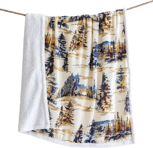 Indigo Hill by HiEnd Accents Acadia - Manta de sherpa con estampado de pinos bosques, naturaleza, bosque, montaña, manta occidental para acampar al