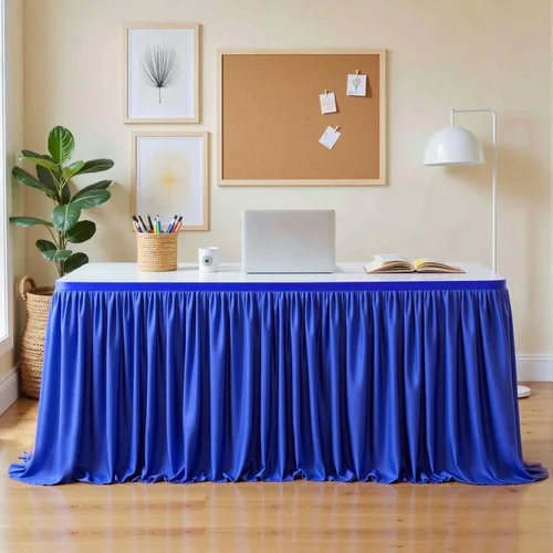 Miniatura 23 de Faldas de mesa color azul bebé para mesas rectangulares de 6 pies, falda de mesa para escritorio de profesores