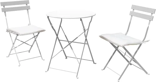 Grand patio Juego de muebles plegables de 3 piezas para exteriores, diseño portátil para bistró y balcón (blanco con cojín)