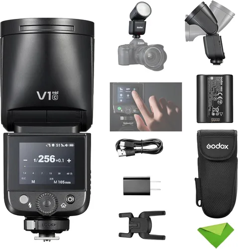Godox V1 Mid C V1midC TTL Flash para Canon, pantalla táctil de cabeza redonda mini flash, tiempo de reciclaje de 1.7s, aproximadamente 650 destellos