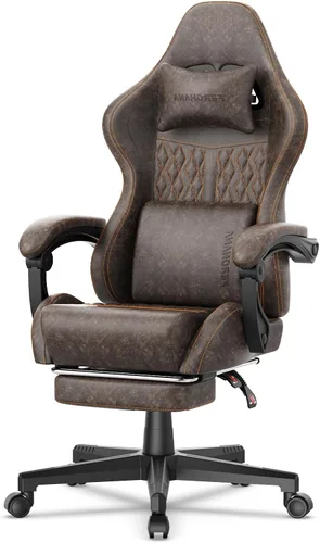 Miniatura 13 de Ferghana Silla vintage de piel sintética para juegos, silla ergonómica para jugadores con masaje, silla de oficina de computadora con respaldo alto