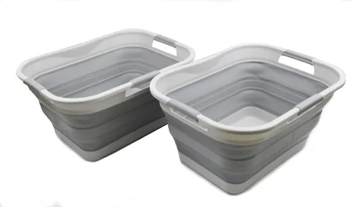 SAMMART Juego de 2-30L (8 galones) Cesta de lavandería de plástico plegable - Contenedor/organizador plegable - Tina de lavado portátil, capacidad