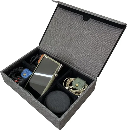 Miniatura 7 de Miter Funda de transporte para DAP + auriculares, hecha a mano Italia piel sintética rígida para 2 auriculares IEM + 1 reproductor de audio digital