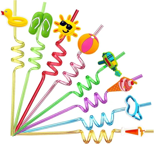 Miniatura 8 de 24 popotes reutilizables para decoración de fiesta de cumpleaños, suministros para fiestas de cumpleaños, marcadores de bebidas con 2 cepillos