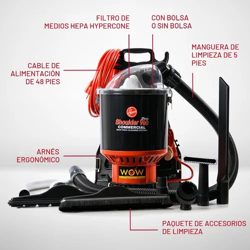 Miniatura 5 de Aspirador hombro Vac Pro sin bolsa Hoover Commercia ligera mochila aspiradora c2401