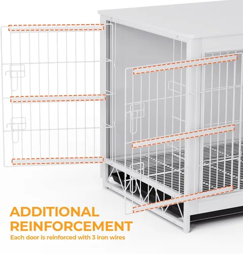 Miniatura 9 de TLSUNNY Muebles de jaula para perros, mesa auxiliar auxiliar de madera de 44.1 pulgadas, moderna perrera con puertas dobles, jaula resistente