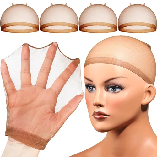 Fandamei Gorra de peluca HD, gorras de peluca ultrafinas de color marrón oscuro, 4 gorras de peluca de nailon súper finas para mujer, elásticas,