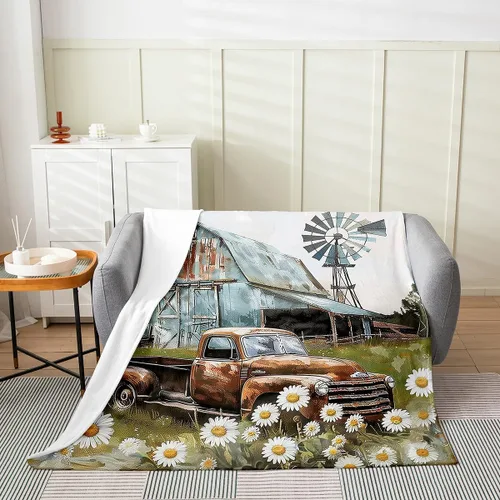 Miniatura 18 de Erosebridal Manta de tren vintage de 40 x 50 pulgadas, manta de franela con locomotora de tren campestre para niños, adolescentes y adultos, manta