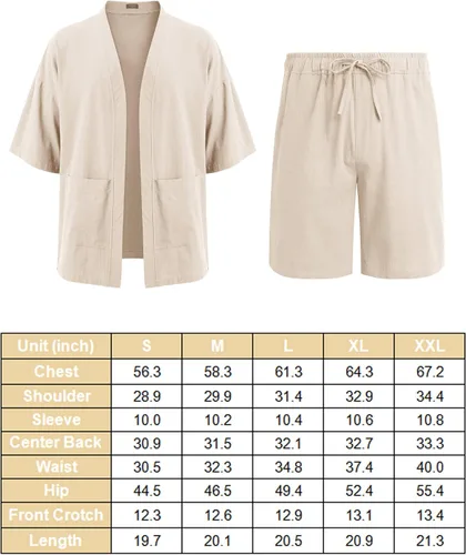 Miniatura 5 de COOFANDY Conjuntos de lino para hombre, 2 piezas, cárdigan, ropa de playa y conjuntos cortos