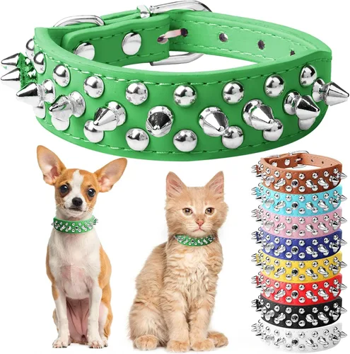 Miniatura 16 de Collar de perro y gato rojo con púas pequeñas para perros pequeños y medianos machos hembras – Collar ajustable con tachuelas – Collar de perro