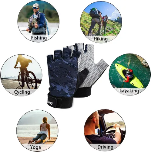 Miniatura 6 de Drasry Guantes de pesca UV sin dedos, protección solar para hombres y mujeres, UPF50+SPF para pesca, kayak, remo, senderismo, navegación, remo