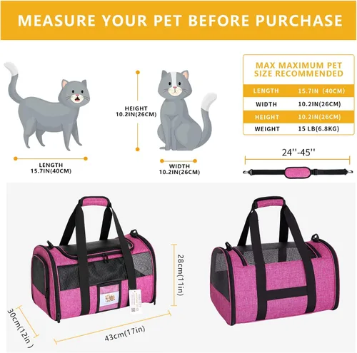 Miniatura 3 de Transportín para gatos y perros pequeños, gatitos, cachorros, transportín para mascotas para gatos pequeños y medianos de menos de 15 libras, Rojo
