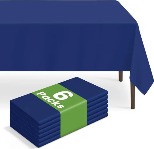 Miniatura 62 de Paquete de 6 manteles de plástico desechables azules y blancos a cuadros, manteles de plástico azules para fiestas, 54 x 108 pulgadas impermeables