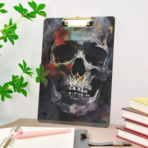 Miniatura 9 de Vnurnrn Portapapeles de plástico de calaveras coloridas con gancho tamaño A4 12.5 X 9 pulgadas clip de plata para dibujo oficina