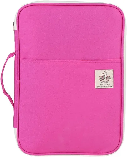 Bolsa de documentos, 5 colores, bolsa de documentos A4, carpeta de archivos, organizador de computadora, cuaderno con cremallera (rojo rosa)