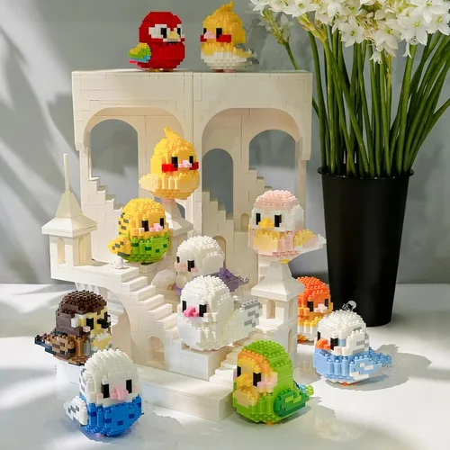 Miniatura 6 de Micro Mini bloques, serie de animales, modelo de microconstrucción, coloridos pájaros pequeños, kit de ladrillos de construcción, 12