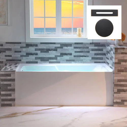 Miniatura 25 de WOODBRIDGE Bañera rectangular de acrílico de 60 pulgadas en blanco con drenaje derecho, desagüe desplegable negro mate incluido BA6030R Mate negro