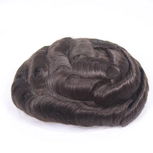 Miniatura 23 de Voloria Toupee para hombre ultra fina piel PU hombres postizo europeo virgen cabello humano reemplazo piezas 10x8inch 7 color marrón claro