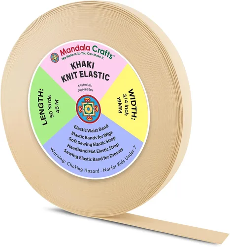 Miniatura 97 de Mandala Crafts Carrete de bandas elásticas anchas de 1/2 pulgada color beige para cinturas de pantalones, costura y manualidades DIY, 88 yardas