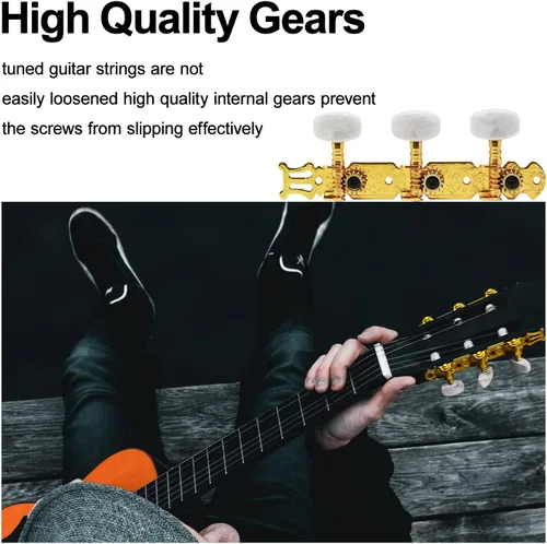 Miniatura 4 de SAPHUE Un conjunto de clavijas de afinación de guitarra clásica dorada 1R1L teclas afinadores cabezas de máquina Blanco