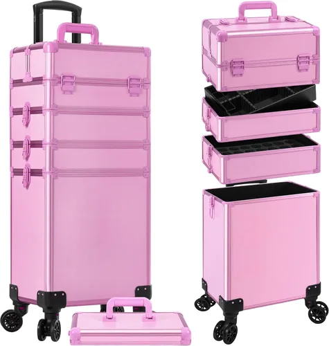 Miniatura 17 de Estuche Profesional de Maquillaje Enrollable con Tapa, Estuche de Cosmetología 5 en 1 con Ruedas, Organizador de Equipaje Cosmético Grande