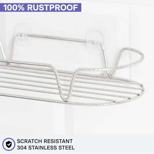 Miniatura 2 de KINCMAX Carrito de ducha, acero inoxidable SUS304 inoxidable, montaje en pared adhesivo, cestas redondas, paquete de 2 unidades (plata pulida)