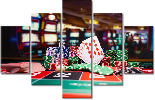 Miniatura 11 de TUMOVO 5 paneles para decoración del hogar, fichas apiladas, obras de arte modernas y contemporáneas grandes para bar, pub, club, fotos, tarjetas