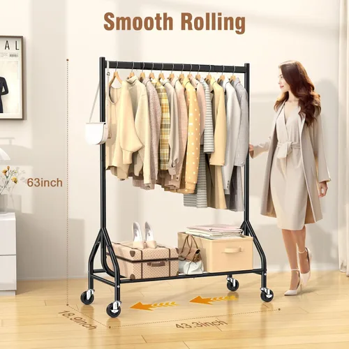 Miniatura 5 de EAGMAK - Perchero resistente para ropa con capacidad de carga de 420 LBS, perchero enrollable para ropa con ruedas bloqueables, perchero de metal