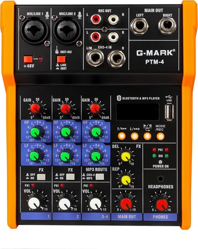 Miniatura 10 de G-MARK MK800MP3 Mezclador de audio profesional Placa de sonido 8 canales Consola de mezcla con reproductor de MP3+48V Phantom Power Digital USB