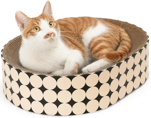 FUKUMARU Cama rascador de cartón para gatos, almohadilla 2 en 1 para rascar gatos, tabla de rascar ovalada para interiores, cuenco rascador de
