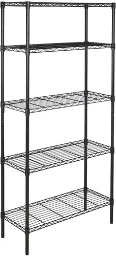 Miniatura 5 de AmazonBasics Armario colgante de metal expandible con estantes, color negro y 5 estantes ajustables, estantería de almacenamiento resistente