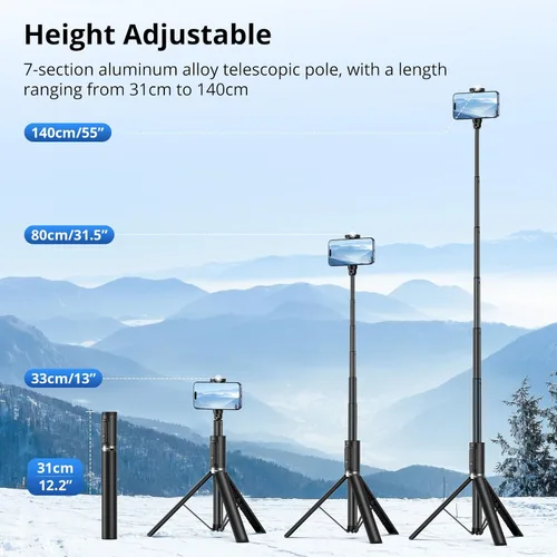 Miniatura 4 de SYNCWIRE Trípode de teléfono Selfie Stick de 55 pulgadas para iPhone, palo selfie de aluminio extensible todo en uno con control remoto, trípode