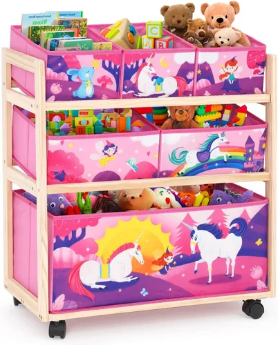 Miniatura 8 de Jomifin Organizador de almacenamiento de juguetes para niños con ruedas, carrito rodante con 6 contenedores de almacenamiento extraíbles para Azul