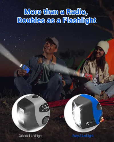 Miniatura 5 de Esky Radio de emergencia con manivela y 3 linternas LED, radio meteorológica portátil AM/FM/NOAA con cargador de teléfono de 2000mAh, radio