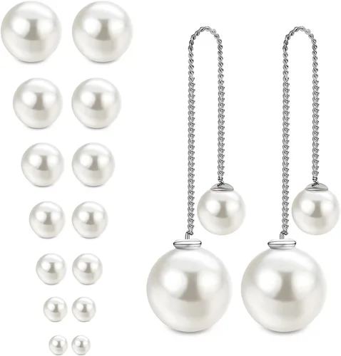 Miniatura 7 de JewelrieShop Aretes de perlas sintéticas, hipoalergénicos, colgantes para mujer
