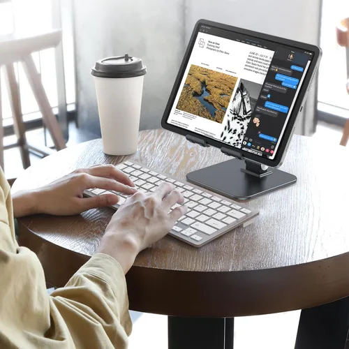Miniatura 8 de OMOTON Soporte ajustable mejorado para tableta, soporte portátil plegable de alta resistencia, artículos esenciales de viaje para iPad Pro/Air/Mini