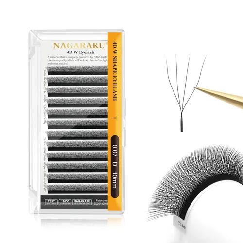 Miniatura 335 de NAGARAKU Extensiones de pestañas Double Tips 4D W, suministros con puntas dobles, gruesas con rizado D de 0.07 mm, bandeja mixta 8-15 mm, 0.07-D