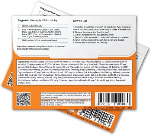 Miniatura 2 de PatchAid Multi Plus Topical Patch Apoyo diario de energía y bienestar, 27 vitalidades esenciales, incluyendo hierro, B12 y calcio, uso de 8 horas
