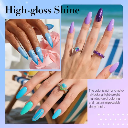 Miniatura 3 de AZUREBEAUTY Kit de iniciación de uñas en polvo de inmersión, 20 colores morado y azul con purpurina, bandeja de reciclaje de polvo de inmersión