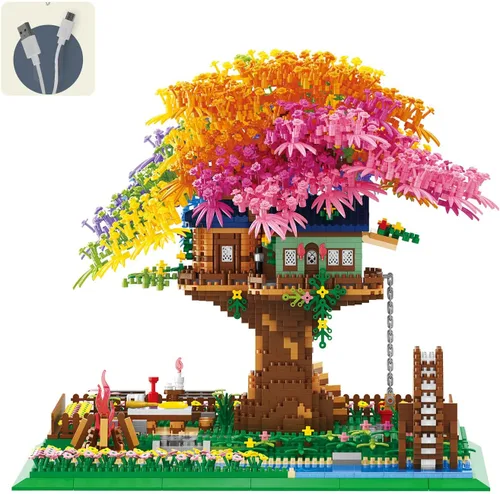 Miniatura 8 de Kadablk Conjunto de Construcción de Microbloques de Casa del Árbol Sakura, Conjunto de Construcción de Modelo de Molino de Viento de Amistad, 1200