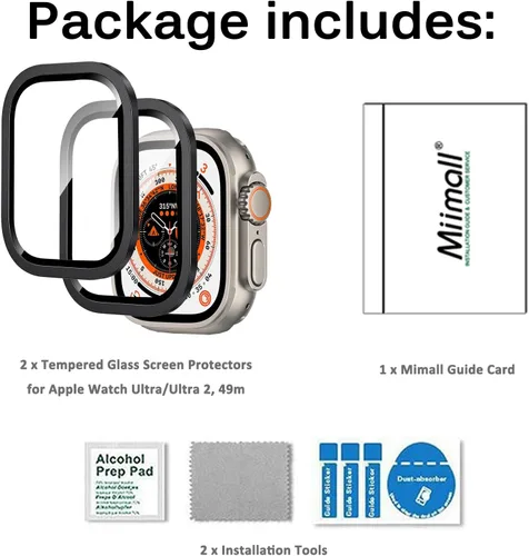 Miniatura 8 de Miimall Paquete de 2 protectores de pantalla de titanio para Apple Watch Ultra/Ultra 2 de 1.732 pulgadas, marco de titanio + vidrio templado