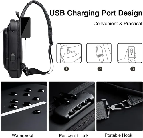 Miniatura 4 de FANDARE - Bolso de hombro para negocios, bolsa de pecho antirrobo con USB Azul