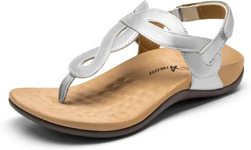 Miniatura 7 de Athlefit - Sandalias ortopédicas con soporte de arco para mujer, cómodas, con correa en T, sandalias casuales planas con soporte ortopédico