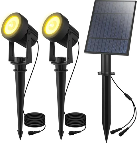 Miniatura 20 de T-SUN Focos solares al aire libre impermeables, luces de paisaje solares 2 en 1 LED para jardín, focos solares para árbol, jardín, estanque, piscina