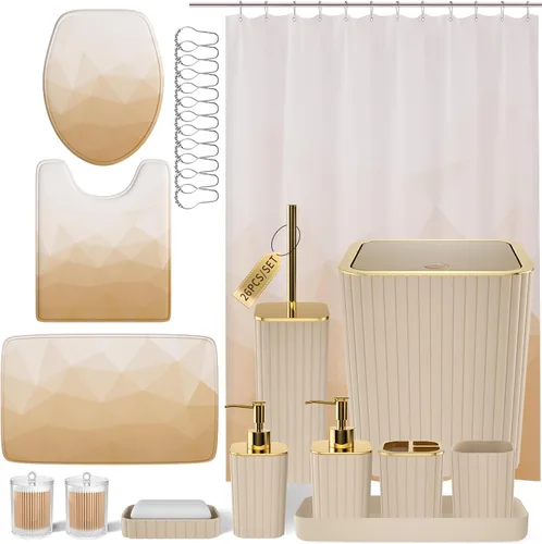 Miniatura 12 de XLHOMO Juego de baño – Juego de baño de 26 piezas con cortina de ducha y alfombras, juego de accesorios de baño, juego de accesorios de baño negro