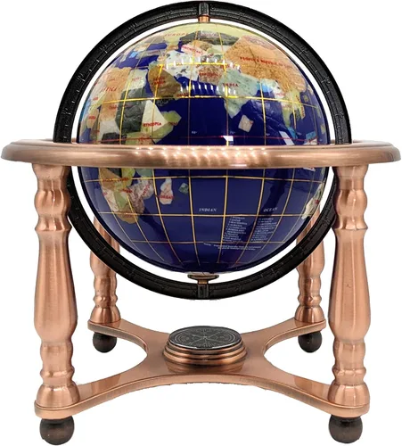 Miniatura 11 de Unique Art - Tablero de mesa de 10 pulgadas de alto, globo del mundo con piedras preciosas del océano con soporte de aleación de zinc de 4 patas