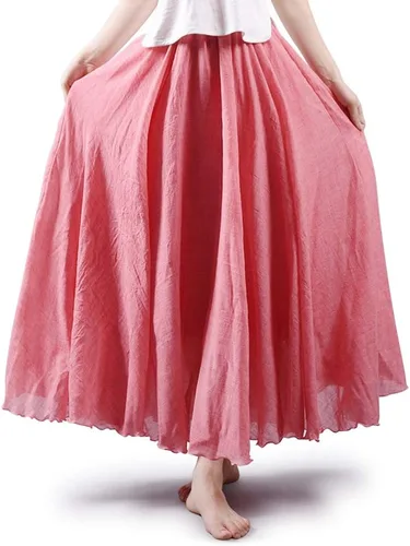 Miniatura 50 de OCHENTA Falda larga de lino y algodón bohemio para mujeres y niñas para vacaciones de verano en la playa