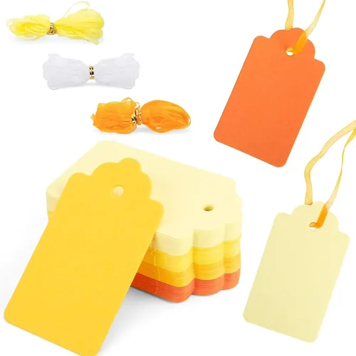 Miniatura 12 de SallyFashion 100 etiquetas de regalo con cuerda adjunta, etiquetas colgantes de papel kraft de 1.7 x 2.8 pulgadas para ropa, manualidades, boda, 100